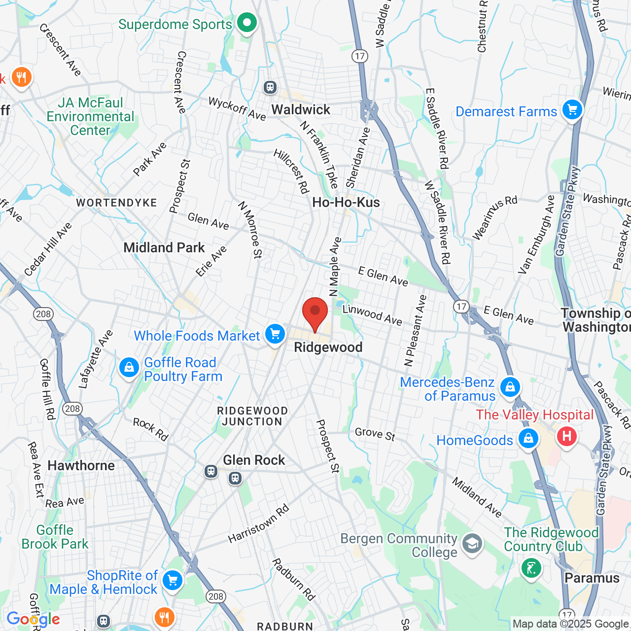 Google map image of our location in 166 Franklin Ave Ridgewood, NJ